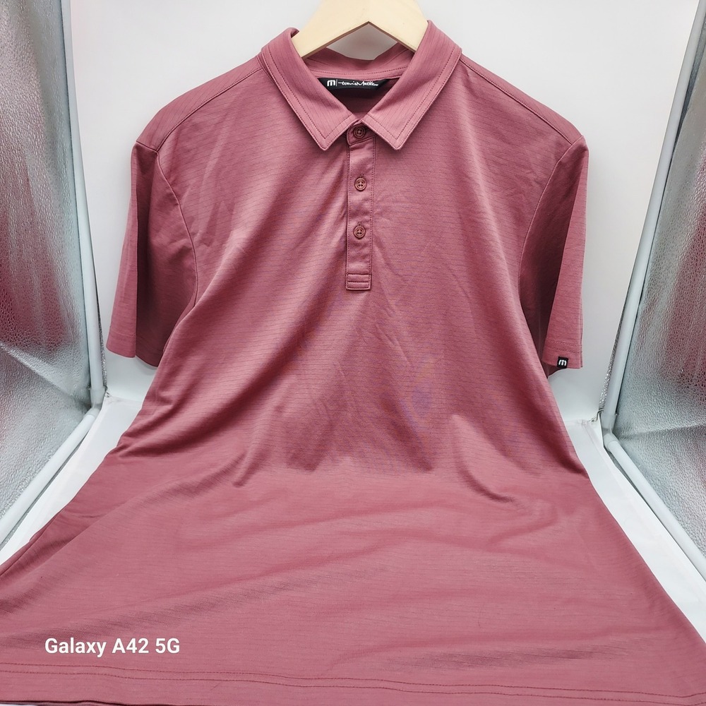 TravisMathew Mens Polo Shirt Rose Pink Heathered Short Sleeve Size L Golf Casual - Picture 9 of 10